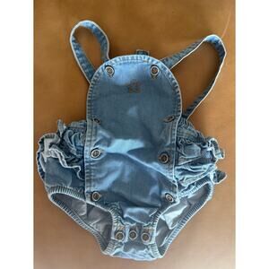 Tocoto vintage ruffle bottom chambray / denim look overalls, 9 months